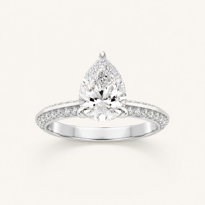 2.00 CT Pear Cut Lab Grown Diamond Micro Pave Knife Edge Side Stone Ring
