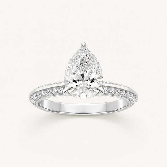 2.00 CT Pear Cut Lab Grown Diamond Micro Pave Knife Edge Side Stone Ring