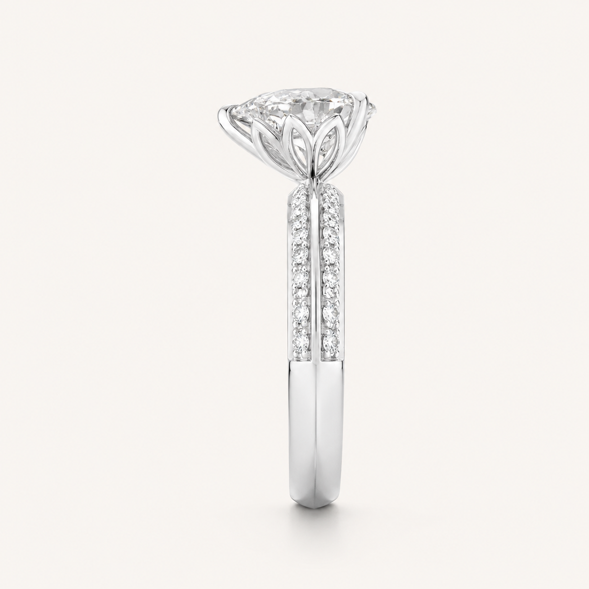 2.00 CT Pear Cut Lab Grown Diamond Micro Pave Knife Edge Side Stone Ring