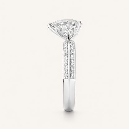 2.00 CT Pear Cut Lab Grown Diamond Micro Pave Knife Edge Side Stone Ring