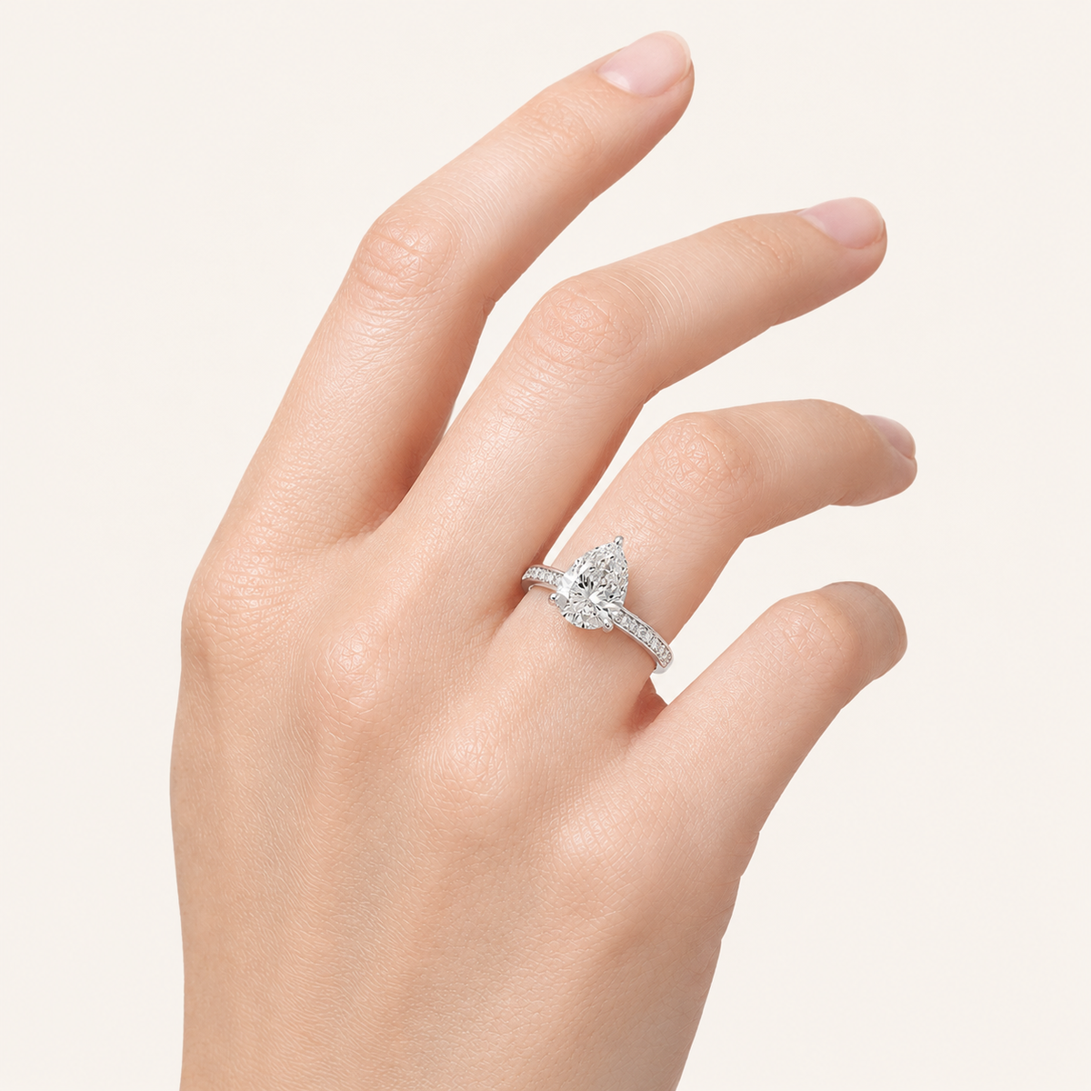 2.00 CT Pear Cut Lab Grown Diamond Micro Pave Knife Edge Side Stone Ring
