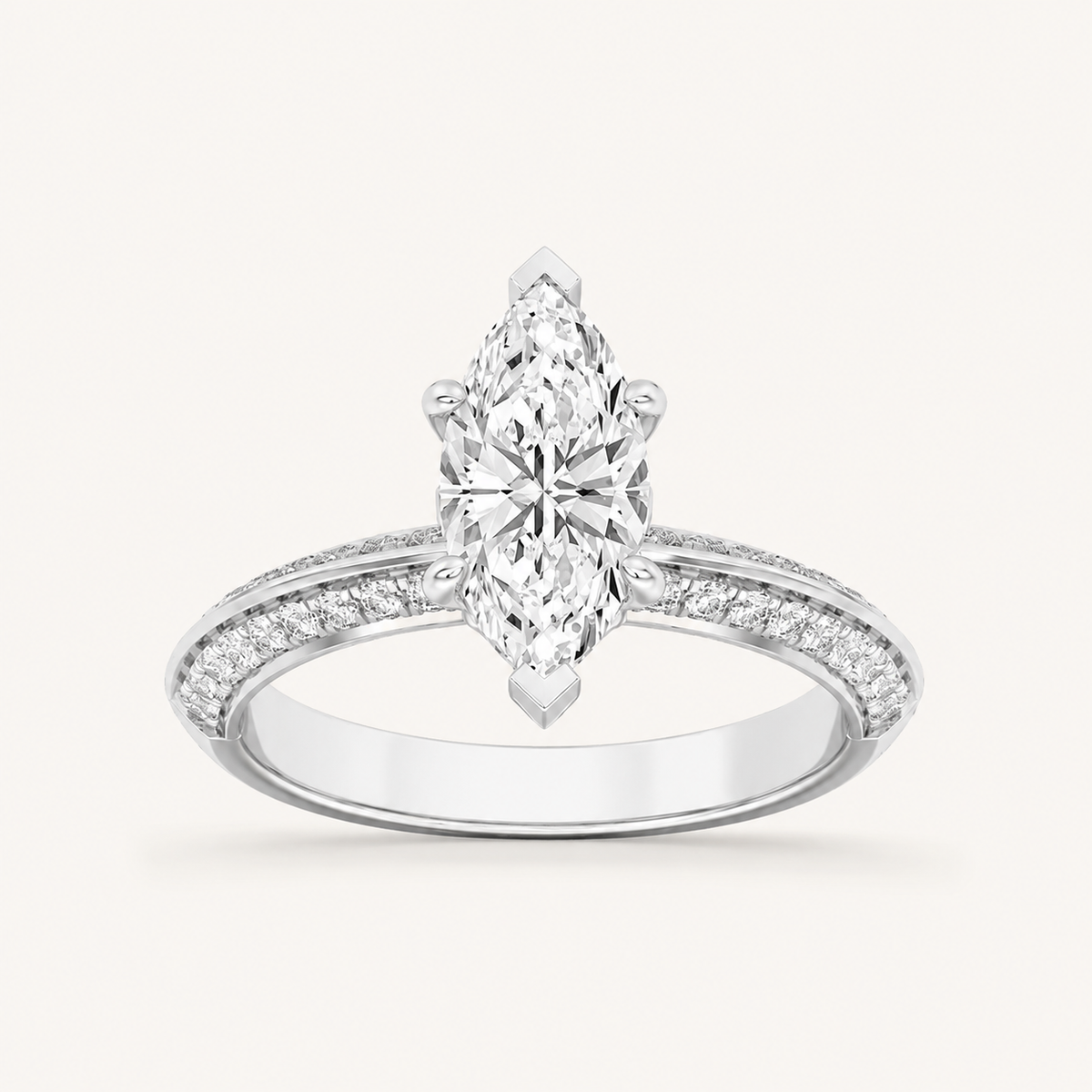 2.50 CT Marquise Cut Lab Grown Diamond Side Stone Ring