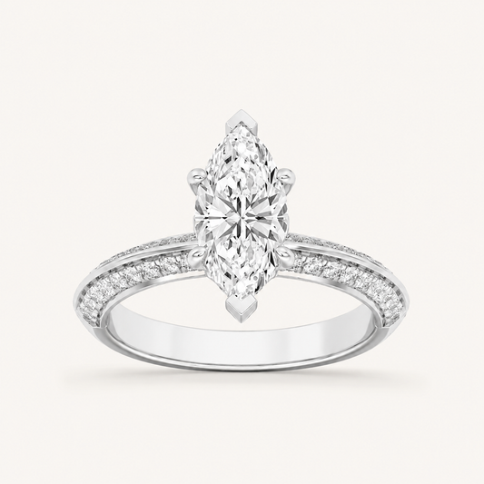 2.50 CT Marquise Cut Lab Grown Diamond Side Stone Ring
