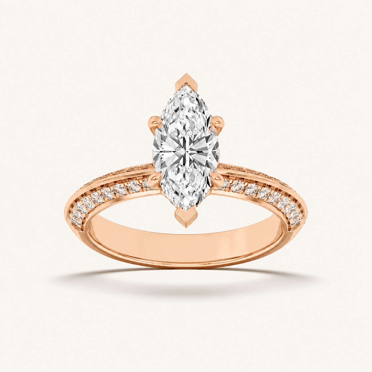 2.00 CT Marquise Cut Lab Grown Diamond Micro Pave Knife Edge Side Stone Ring