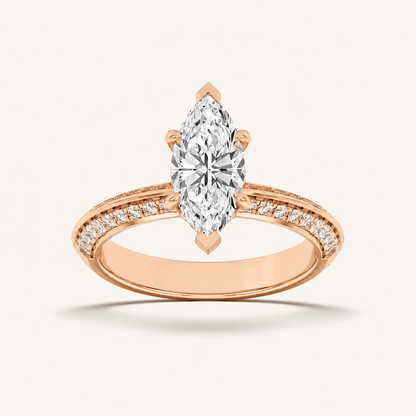 2.00 CT Marquise Cut Lab Grown Diamond Micro Pave Knife Edge Side Stone Ring