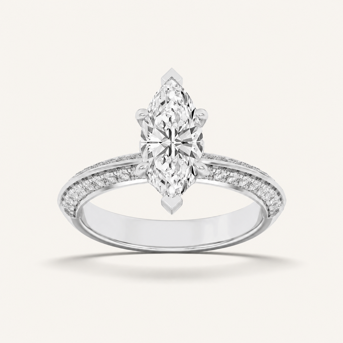 2.00 CT Marquise Cut Lab Grown Diamond Micro Pave Knife Edge Side Stone Ring