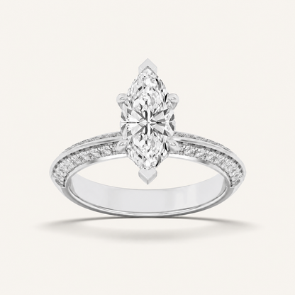 2.00 CT Marquise Cut Lab Grown Diamond Micro Pave Knife Edge Side Stone Ring