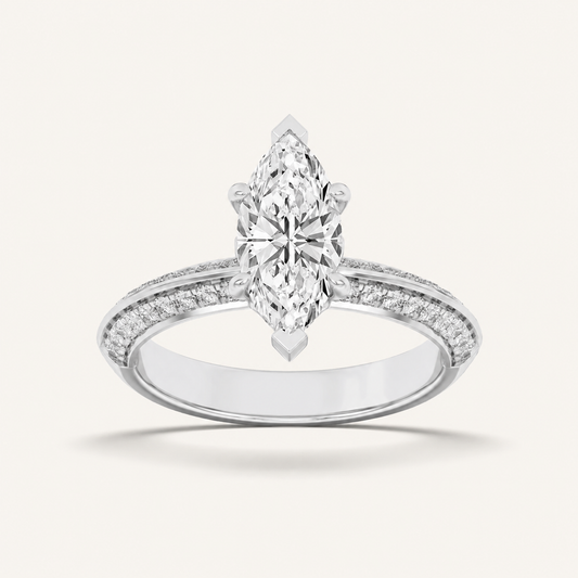 2.00 CT Marquise Cut Lab Grown Diamond Micro Pave Knife Edge Side Stone Ring