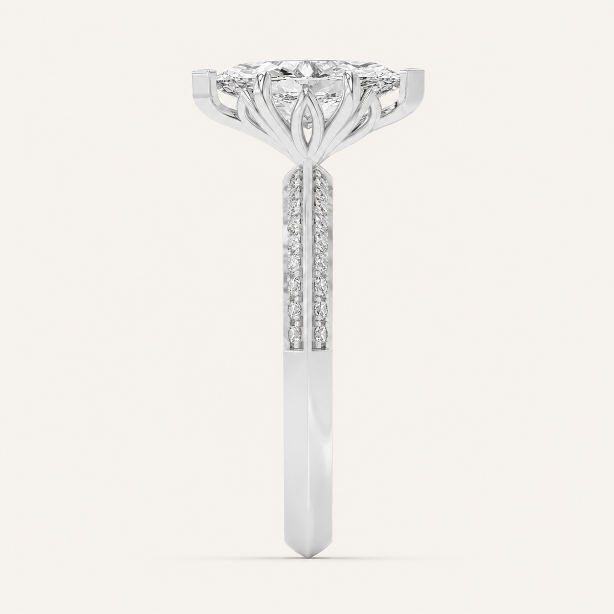 2.00 CT Marquise Cut Lab Grown Diamond Micro Pave Knife Edge Side Stone Ring