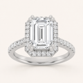 2.5CT Emerald Cut Lab Grown Diamond Halo Side Stone Ring
