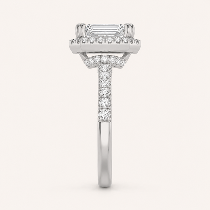 2.5CT Emerald Cut Lab Grown Diamond Halo Side Stone Ring