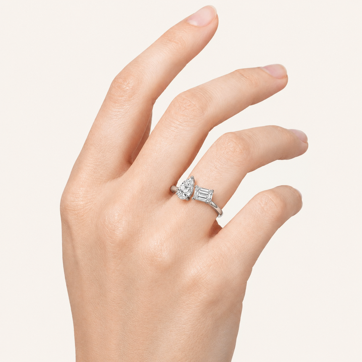 3.00 CT Emerald Cut  And Pear CutLab Grown Diamond Toi et Moi Ring