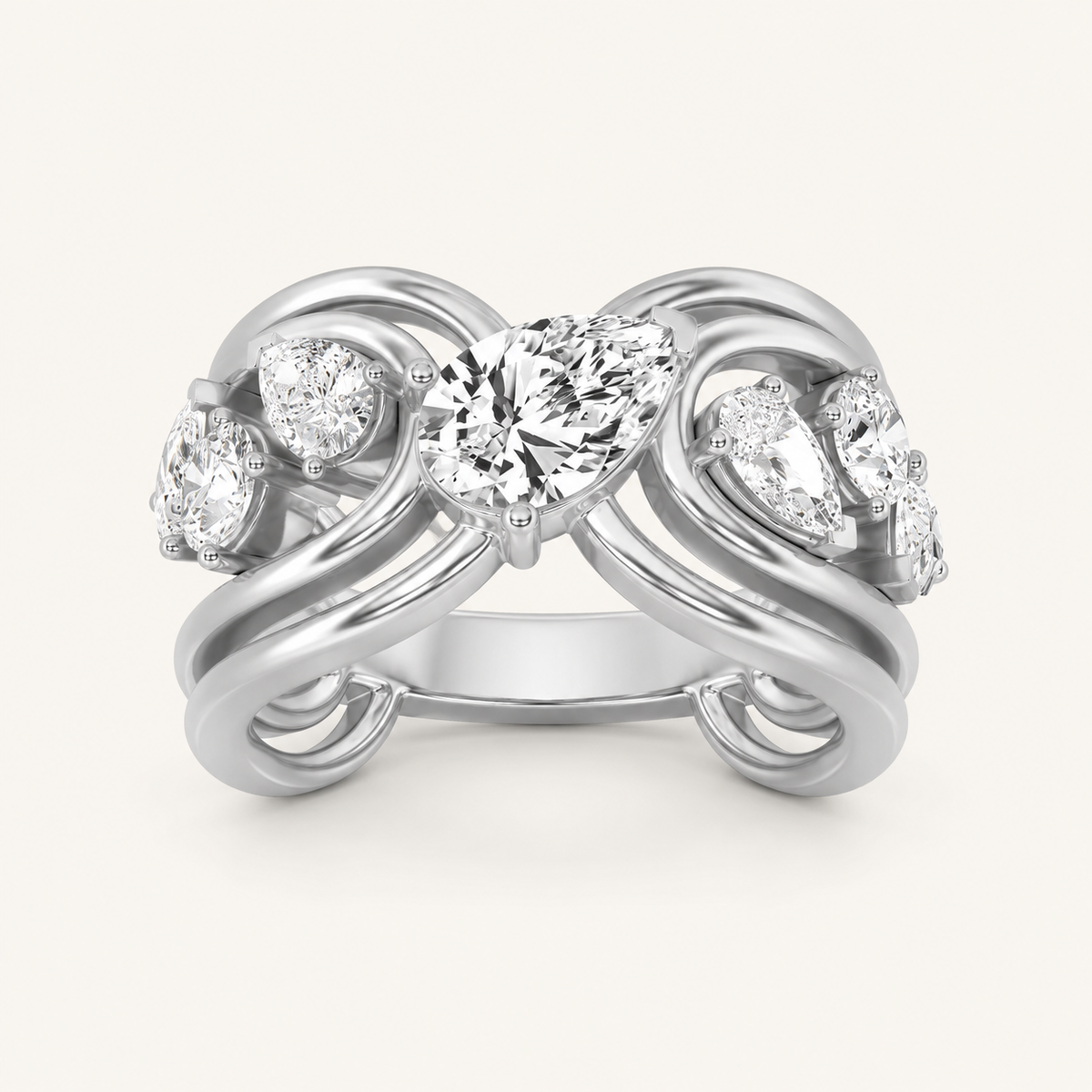 2.00 CT Pear Cut Lab Grown Diamond Cluster Ring