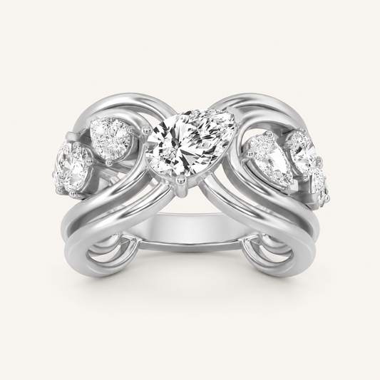 2.00 CT Pear Cut Lab Grown Diamond Cluster Ring