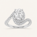 2CT Oval Cut Lab Grown Diamond Swirl Accented Halo Side Stone Ring