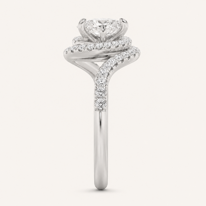 2CT Oval Cut Lab Grown Diamond Swirl Accented Halo Side Stone Ring