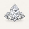 3.00 Ct Marquise Cut Lab Grown Diamond Three Stone Halo Ring