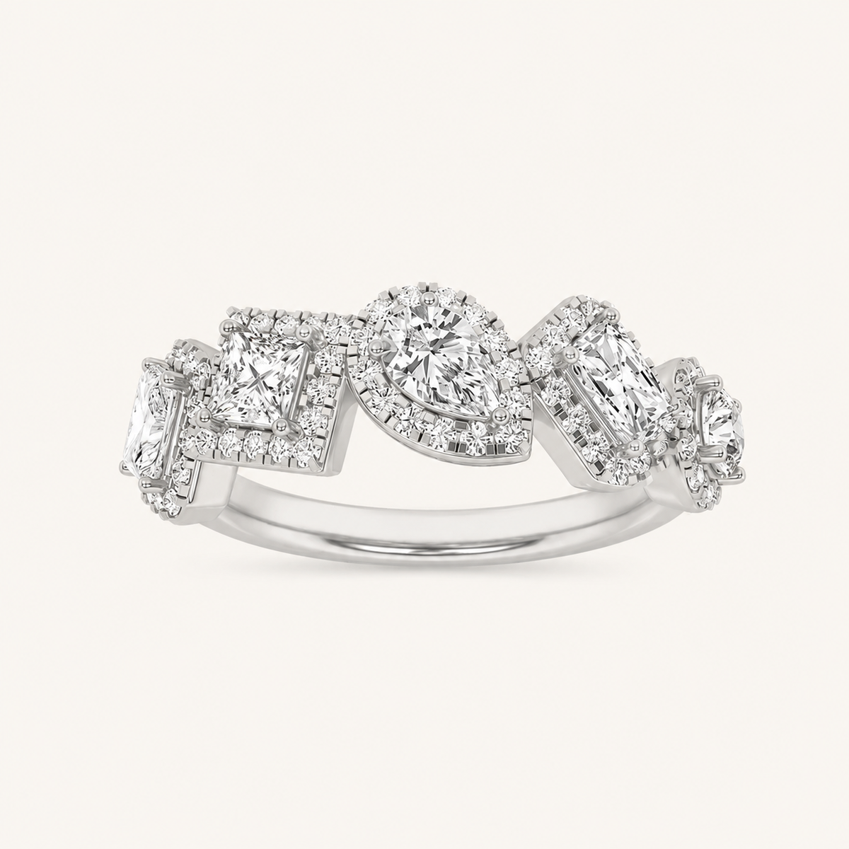 1.50 CT Mix Cut Lab Grown Diamond Halo Ring