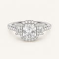 3CT Elongated Cushion Cut Lab Grown Diamond Accented Halo Three Stone Ring