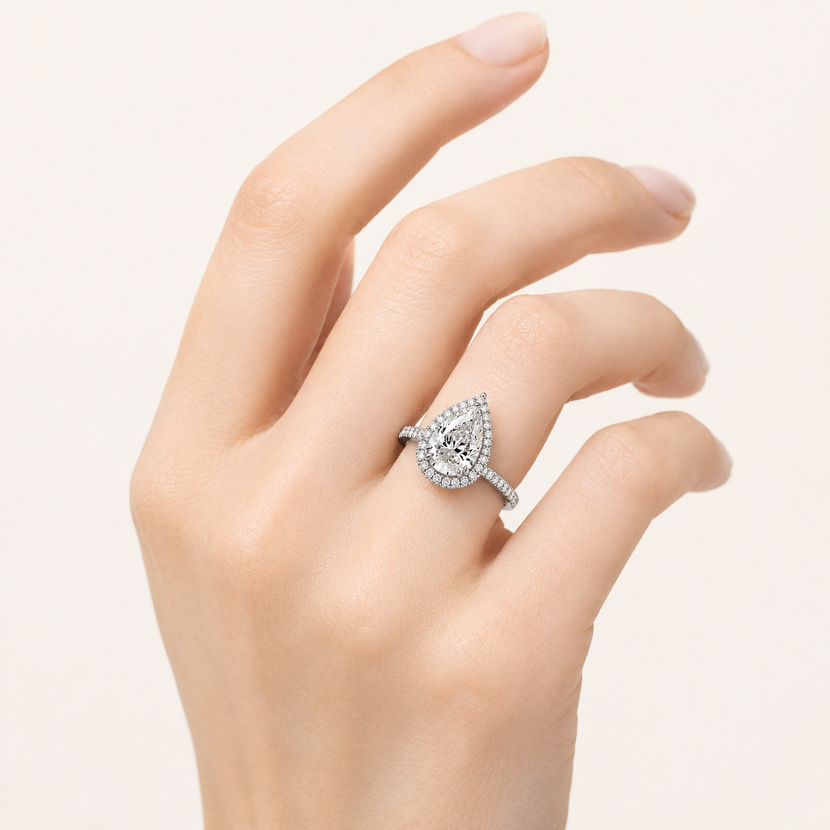 3.00 CT Pear Cut Lab Grown Diamond Halo Side Stone Ring