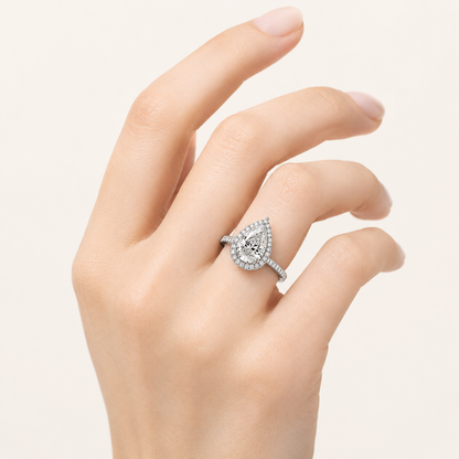 3.00 CT Pear Cut Lab Grown Diamond Halo Side Stone Ring