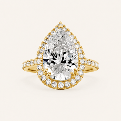 3.00 CT Pear Cut Lab Grown Diamond Halo Side Stone Ring