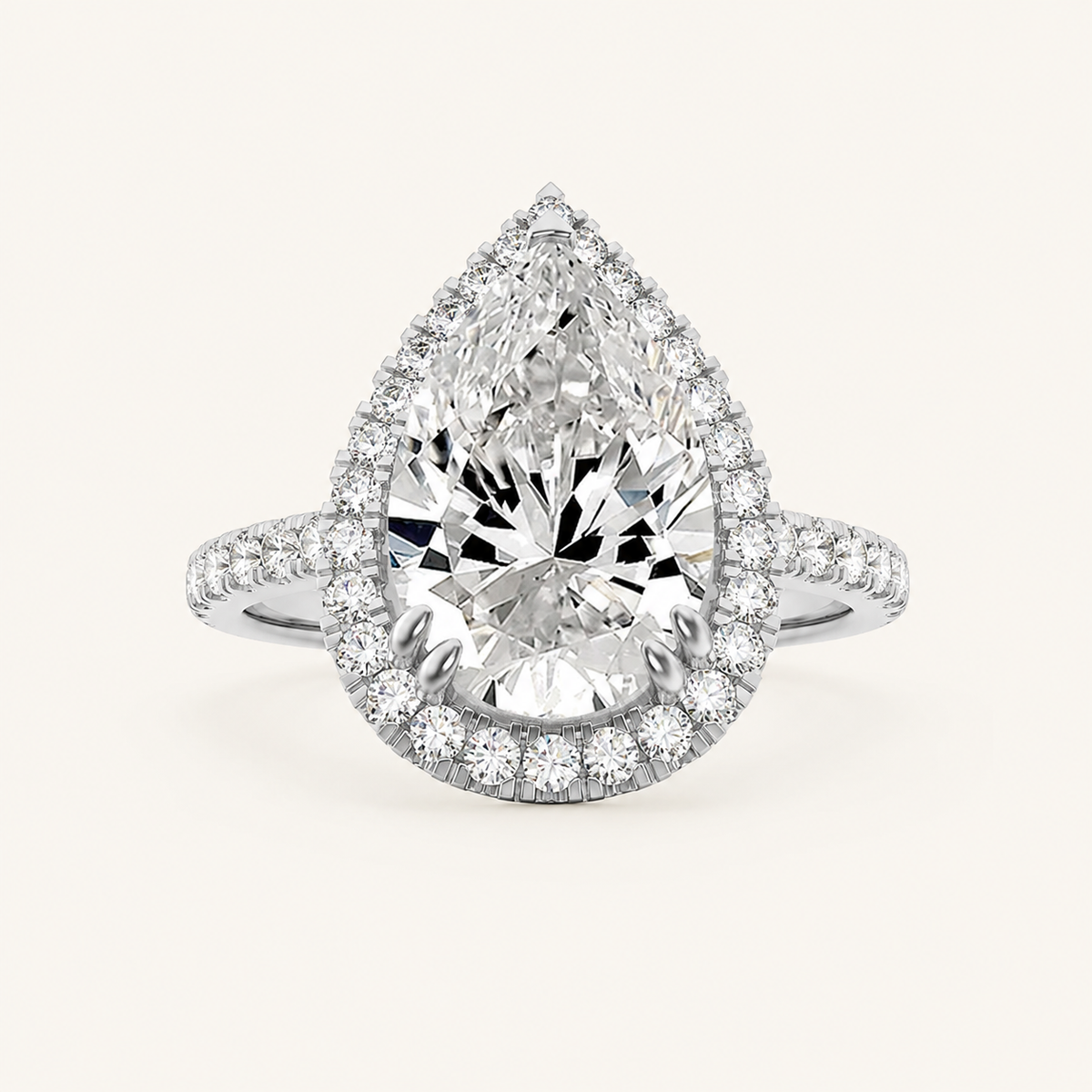 3.00 CT Pear Cut Lab Grown Diamond Halo Side Stone Ring