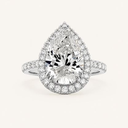 3.00 CT Pear Cut Lab Grown Diamond Halo Side Stone Ring