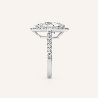 3.00 CT Pear Cut Lab Grown Diamond Halo Side Stone Ring
