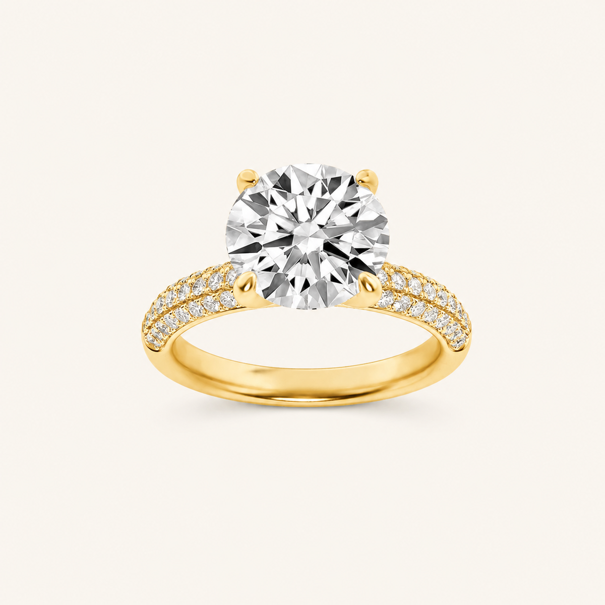 1.50 CT Round Cut Lab Grown Diamond Three Row Micro Pave Side Stone Ring