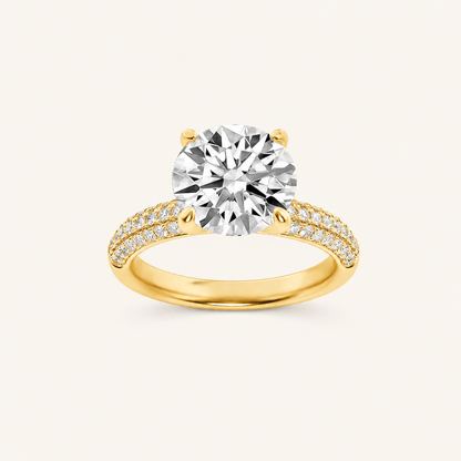 2.50 CT Round Cut Lab Grown Diamond Three Row Micro Pave Side Stone Ring