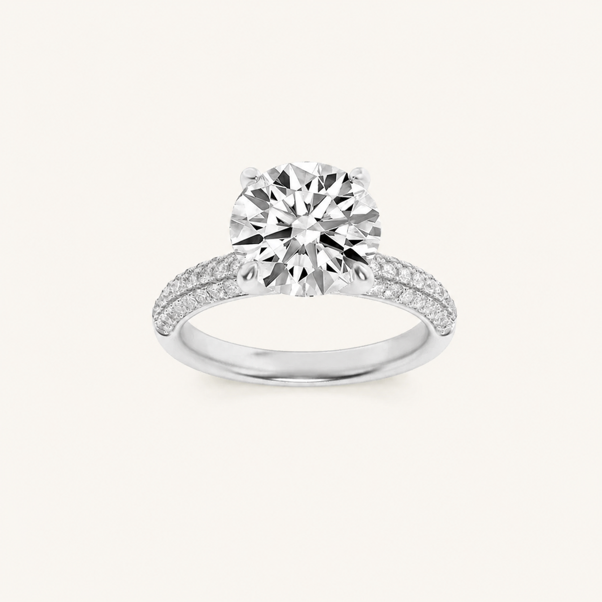 2.50 CT Round Cut Lab Grown Diamond Three Row Micro Pave Side Stone Ring