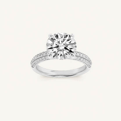 2.50 CT Round Cut Lab Grown Diamond Three Row Micro Pave Side Stone Ring