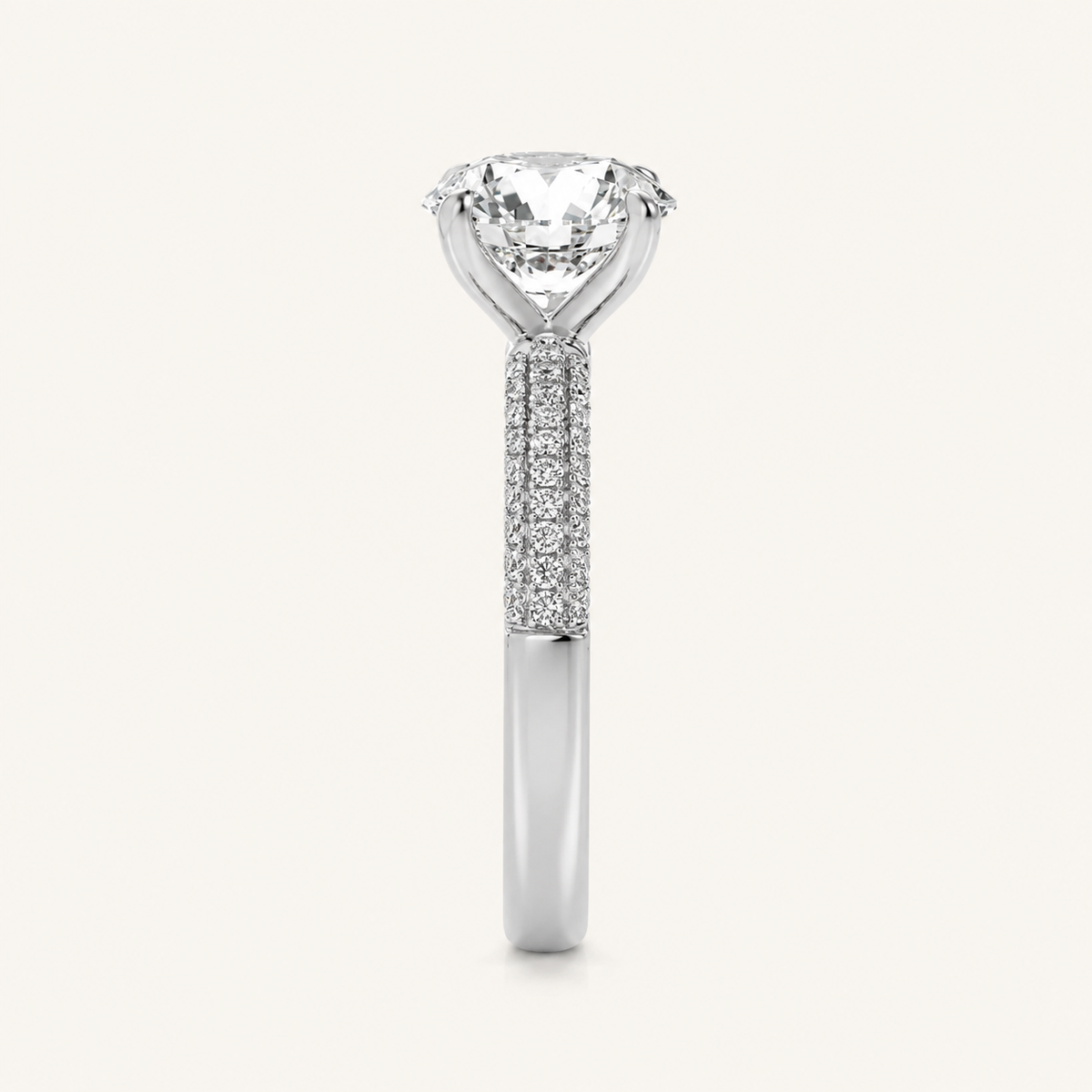 1.50 CT Round Cut Lab Grown Diamond Three Row Micro Pave Side Stone Ring