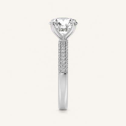 1.50 CT Round Cut Lab Grown Diamond Three Row Micro Pave Side Stone Ring