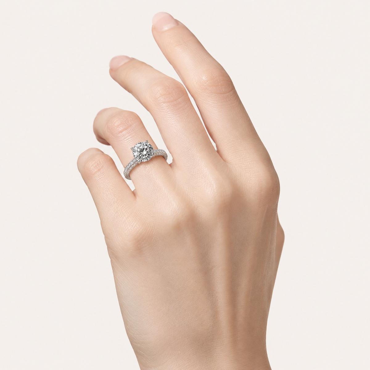 1.50 CT Round Cut Lab Grown Diamond Three Row Micro Pave Side Stone Ring