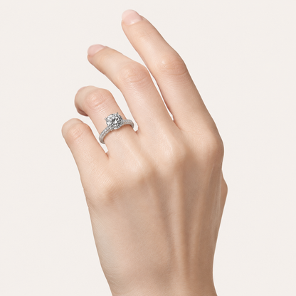 2.50 CT Round Cut Lab Grown Diamond Three Row Micro Pave Side Stone Ring