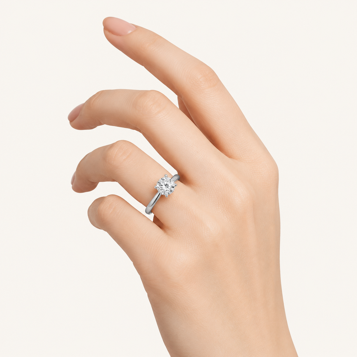 1CT Round Cut Lab Grown Diamond Accented Solitaire Ring