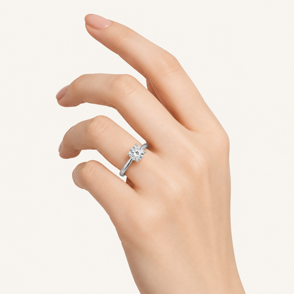 1CT Round Cut Lab Grown Diamond Accented Solitaire Ring