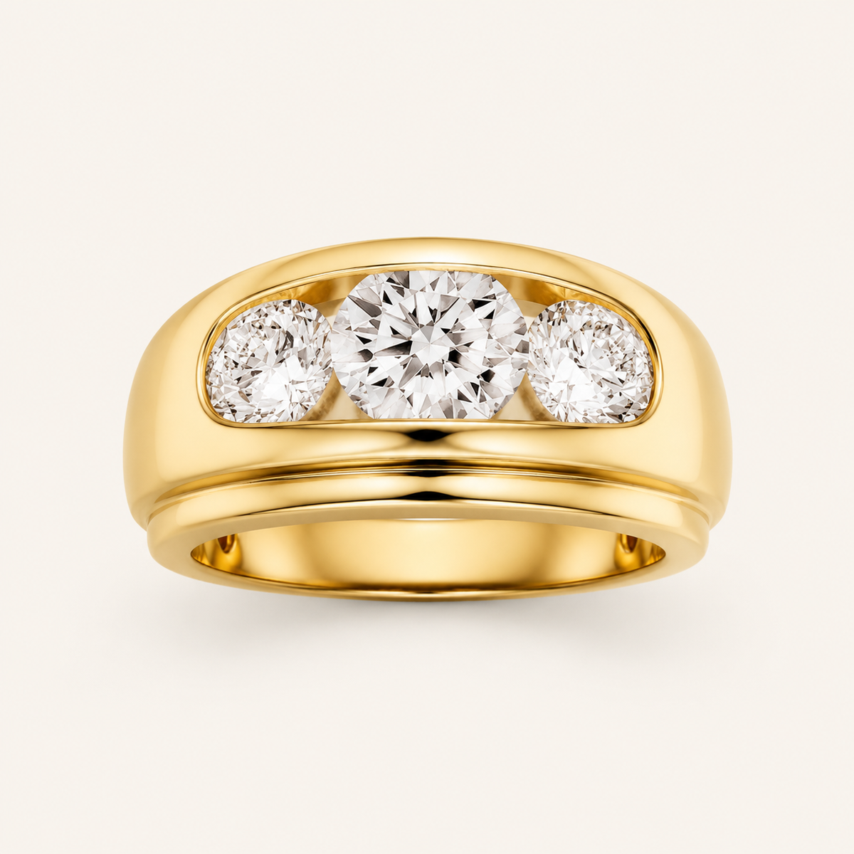 3CT Round Cut Lab Grown Diamond Three Stone Men's Ring