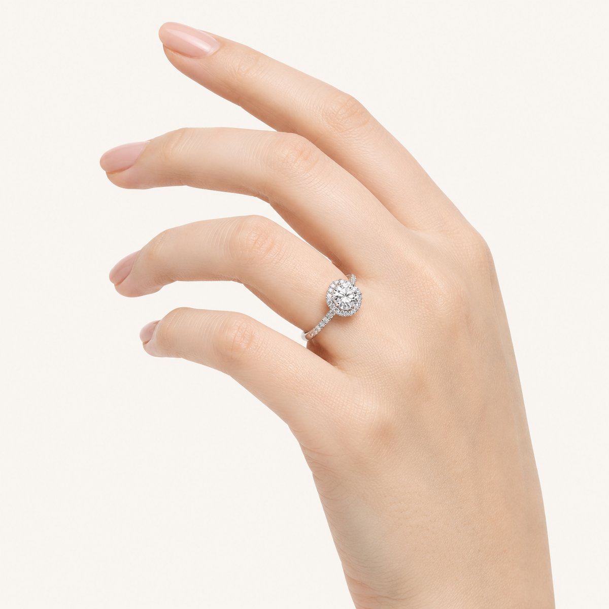 2.00 CT Round Cut Lab Grown Diamond Halo Side Stone Ring
