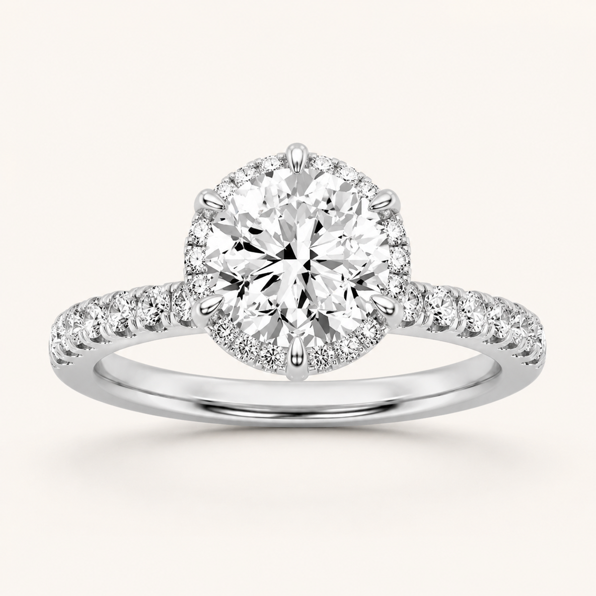 2.00 CT Round Cut Lab Grown Diamond Halo Side Stone Ring