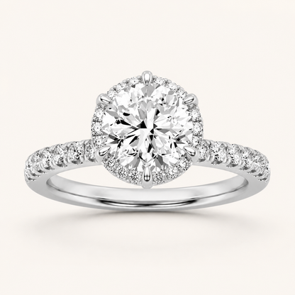 2.00 CT Round Cut Lab Grown Diamond Halo Side Stone Ring