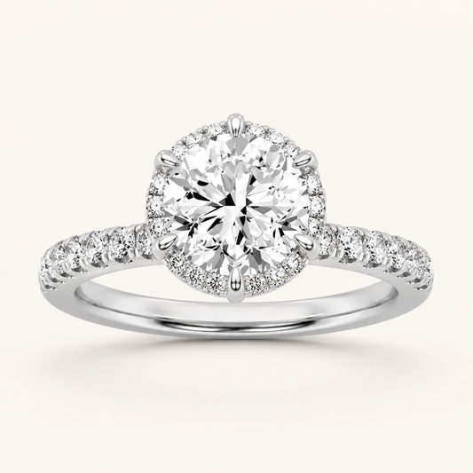 2.00 CT Round Cut Lab Grown Diamond Halo Side Stone Ring