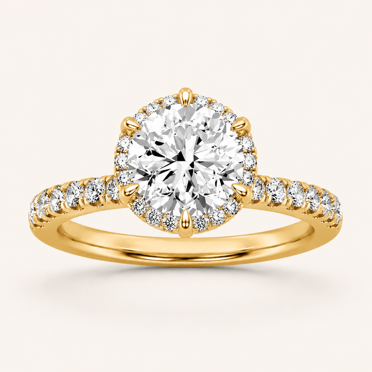 2.00 CT Round Cut Lab Grown Diamond Halo Side Stone Ring