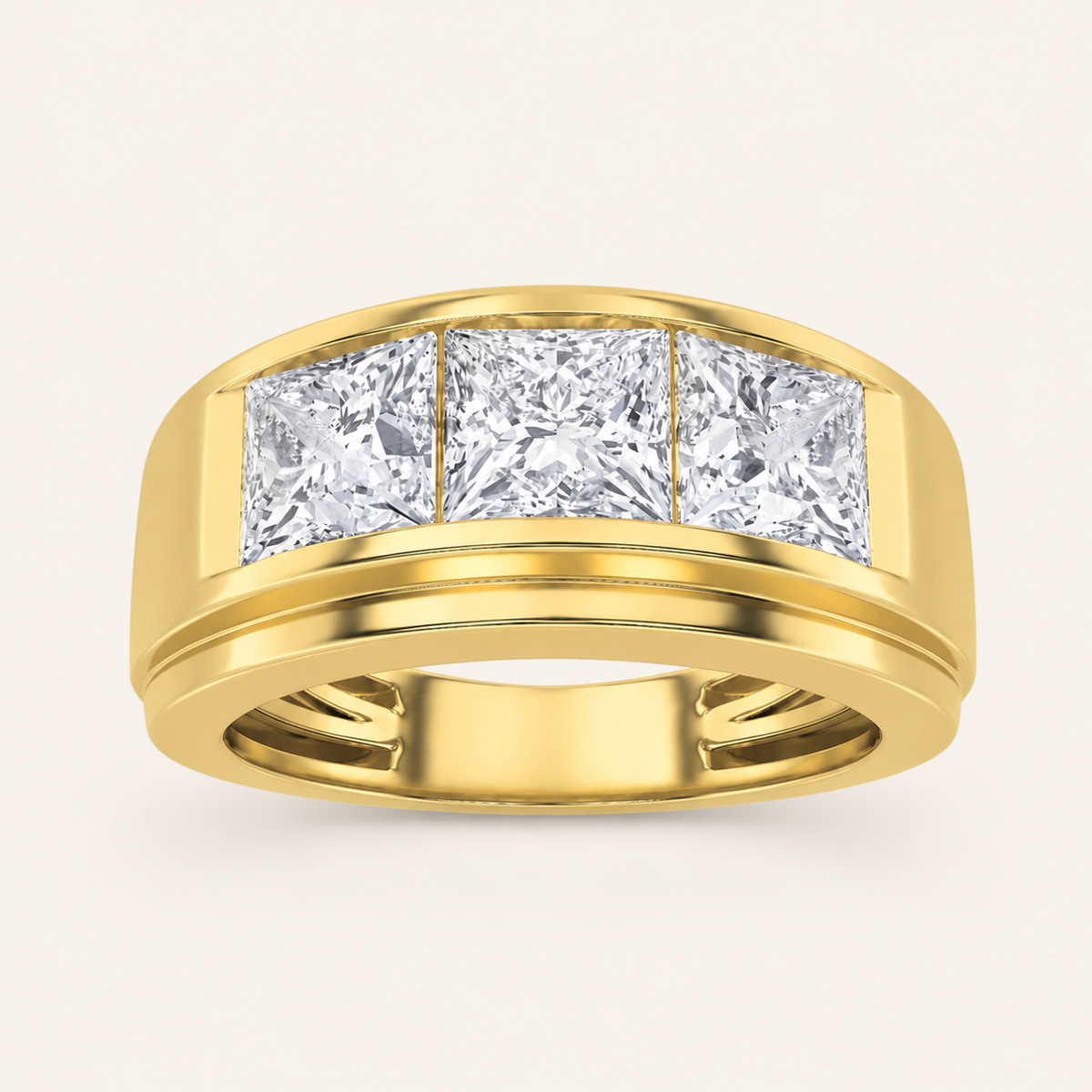 3.00 CT Princess Cut Lab Grown Diamond Three Stone Men's Ring
