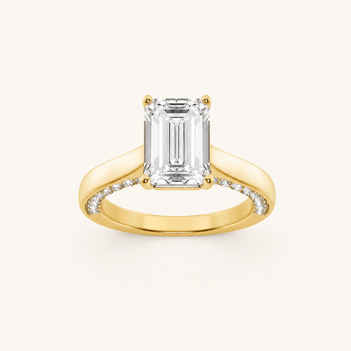 2.00CT Emerald Cut Lab Grown Diamond Side Stone Ring