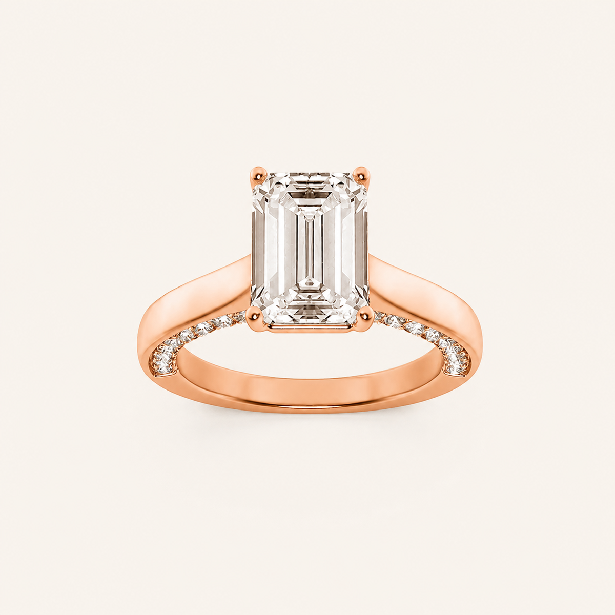 2.00CT Emerald Cut Lab Grown Diamond Side Stone Ring