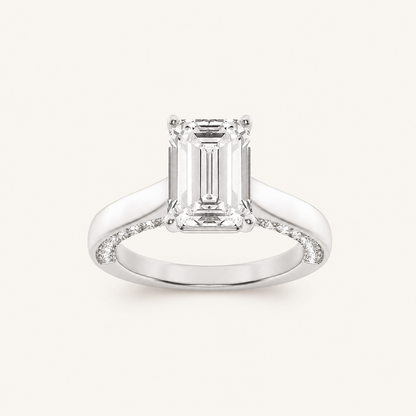 1.25 CT Emerald Cut Lab Grown Diamond Side Stone Ring