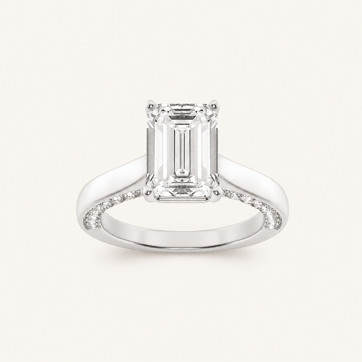 2.00CT Emerald Cut Lab Grown Diamond Side Stone Ring